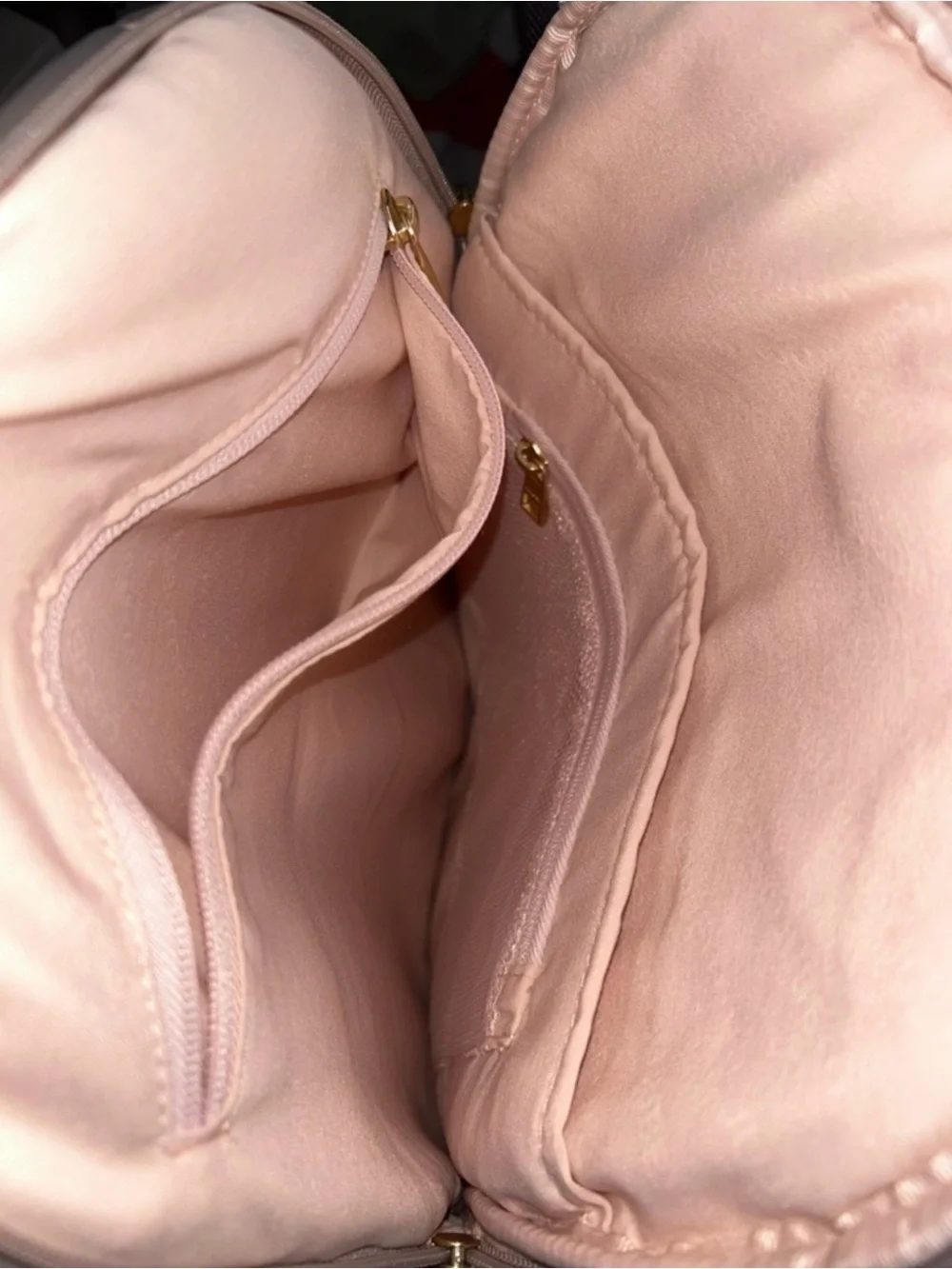 Ju-Ju-Be Baby Bag Blush/Cream Satin Backpack with Gold Hardware EUC